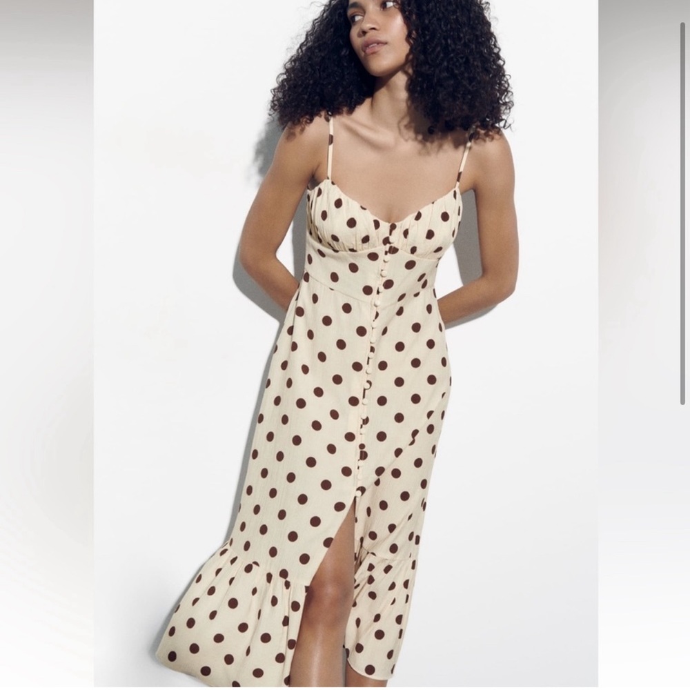 ZARA dress polka size S | brown with beige